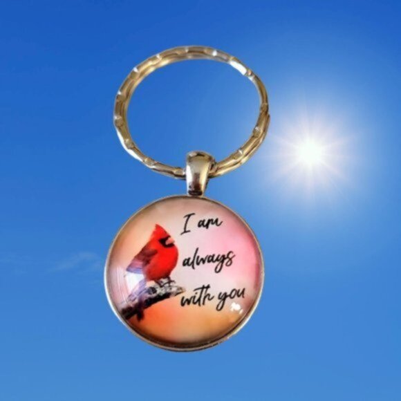 Cardinal Dome Keychain Keyring I Am Always With You Red Silver OS New - Picture 1 of 9